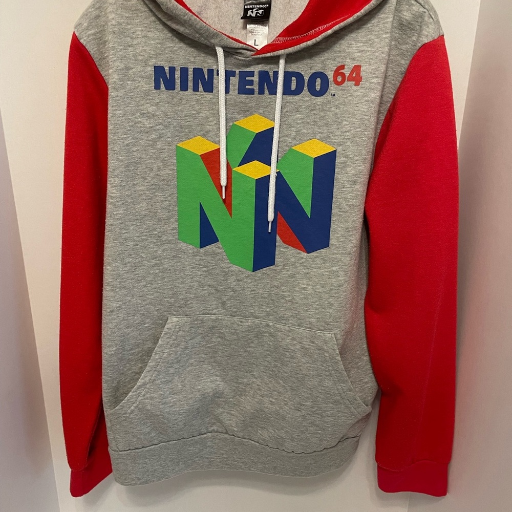 Nintendo 64 Gray and Red Sweatshirt with Iconic Logo - Large